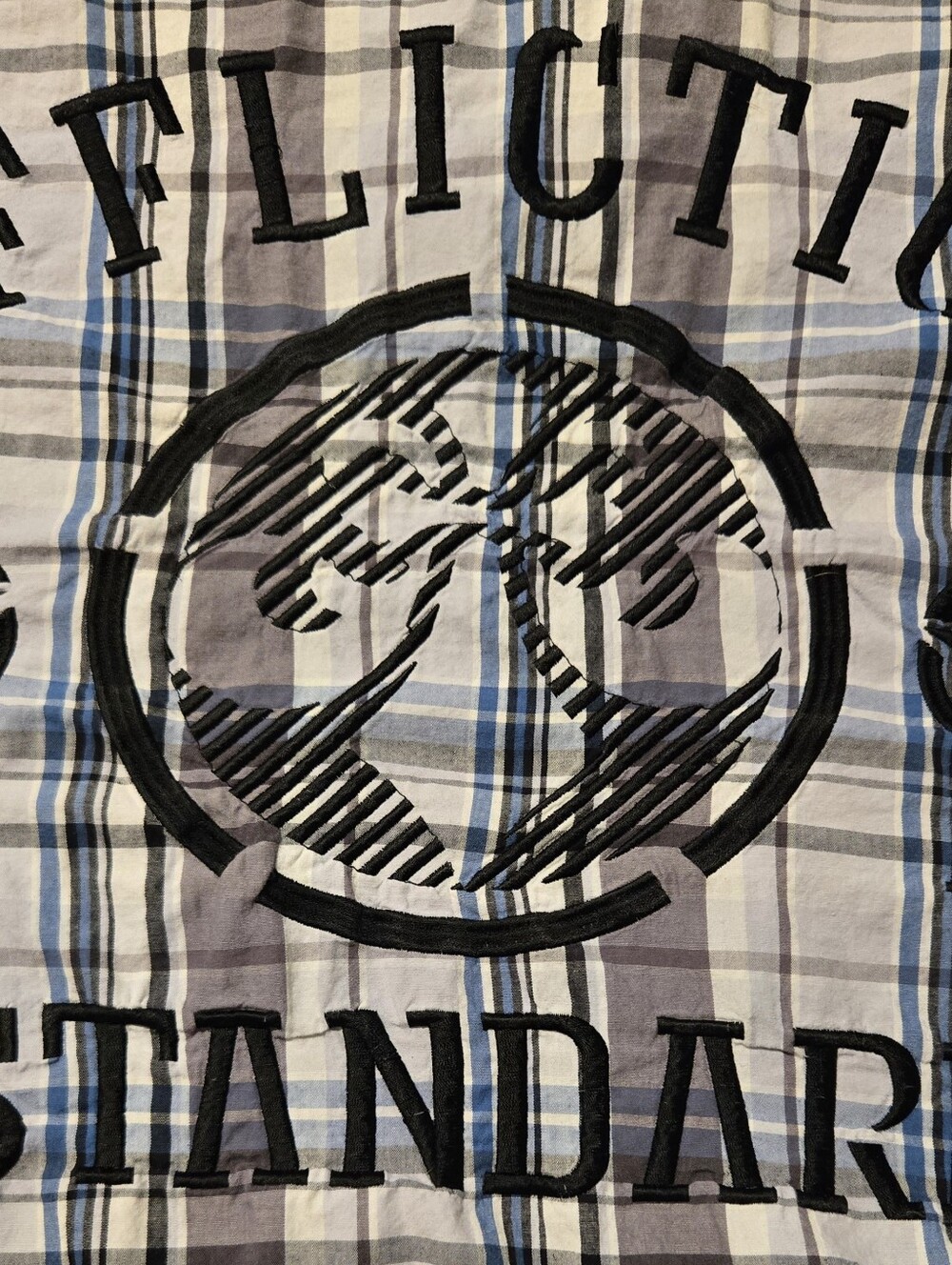Affliction Blue and Gray Plaid Button-Down Shirt with Embroidered Logo